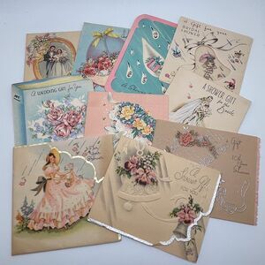 Vintage 1940s Wedding Shower Card Lot of 10 Golden Bell Used Ephemera